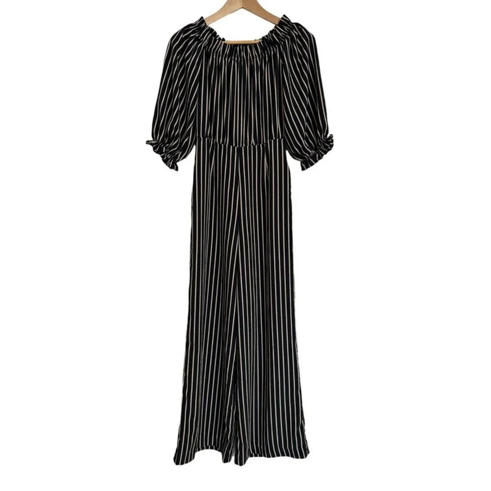 Olivaceous Small Jumpsuit Striped Short Sleeve Polyester Ruffle Neckline NWT